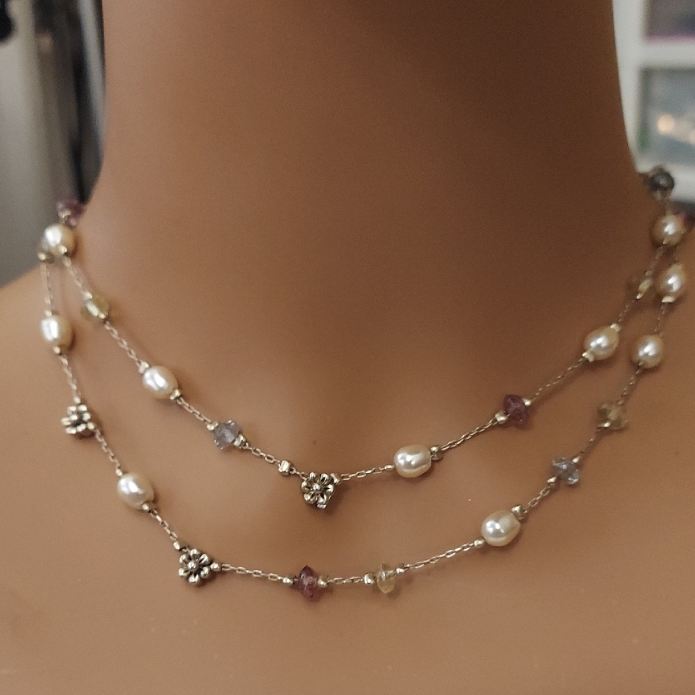 Premier Designs Layered Station Pearl Beaded Dainty Gold Necklace